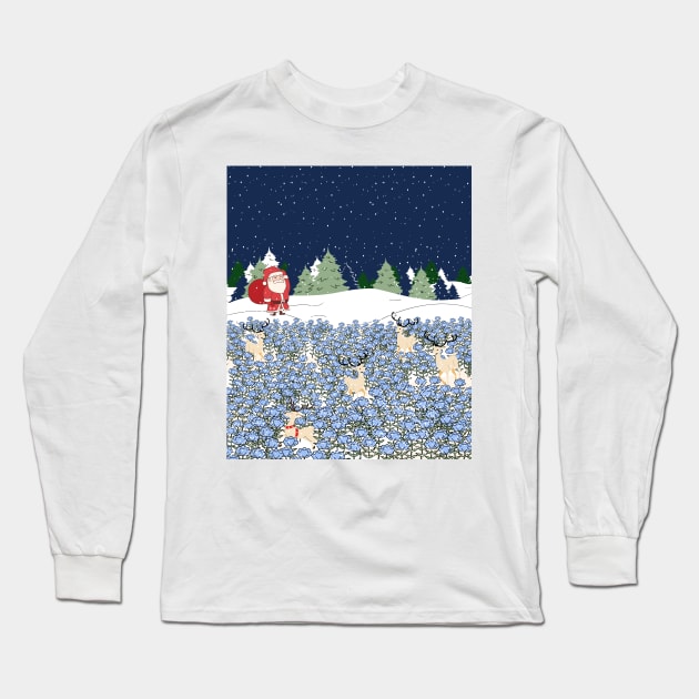 Santa and lost deers Long Sleeve T-Shirt by SkyisBright